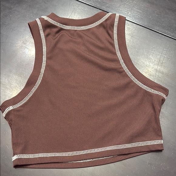 Brown Ribbed Crop Top - Picture 2 of 2